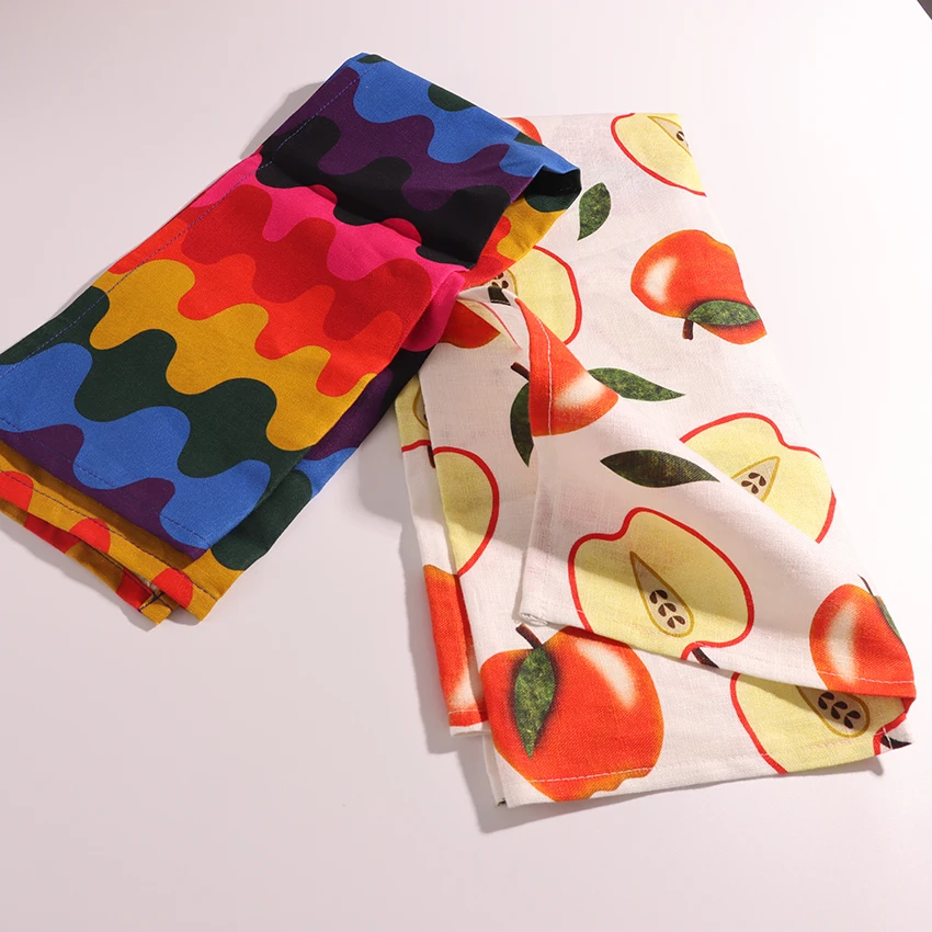 HOSHOM Newest High Quality Cotton Kitchen Towel Dish Cleaning Cloth Microfiber Absorbent Bright Colorful Printed Tea Towel