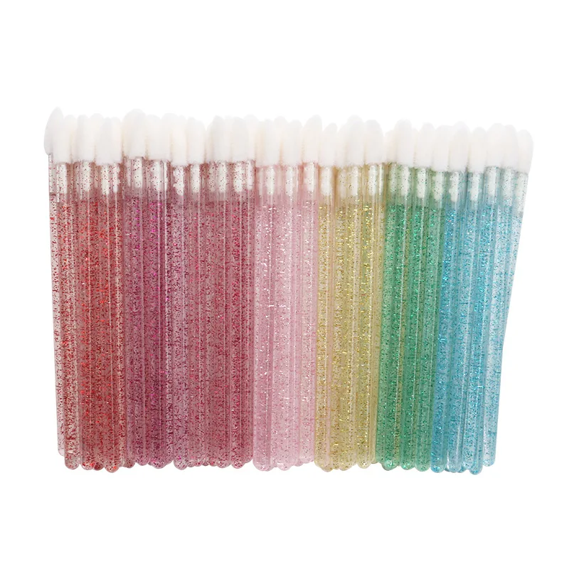 IRISMANLI Colorful Plastic Disposable Lip Cleaning Brush 50pcs/Bag Portable Crystal Lip Brush Beauty Makeup Lip Brush