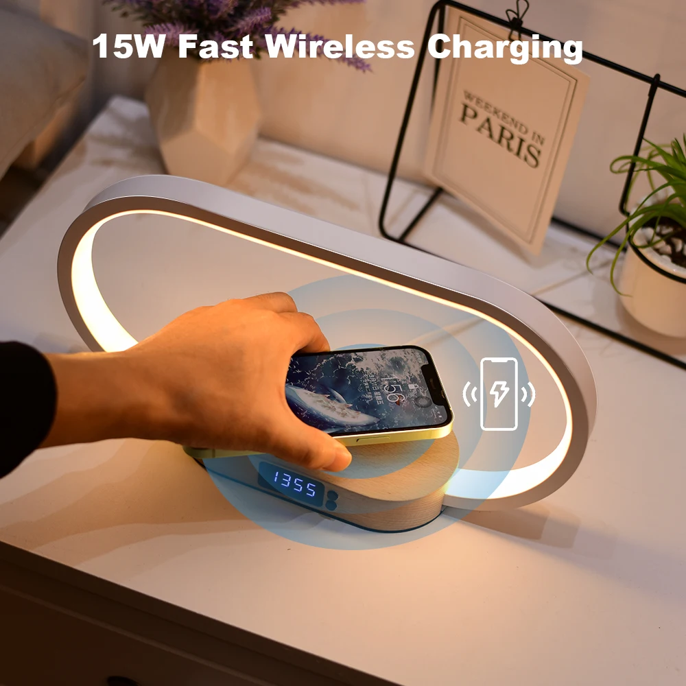 Dropshipping smart usb led night light bedside table lamp with Mobile phone fast wireless charger stand