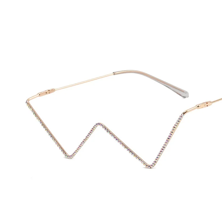 Creative And Personalized W Shaped Half Frame Without Lenses Fashionable Metal Inlaid Diamond Eyeglass Frame