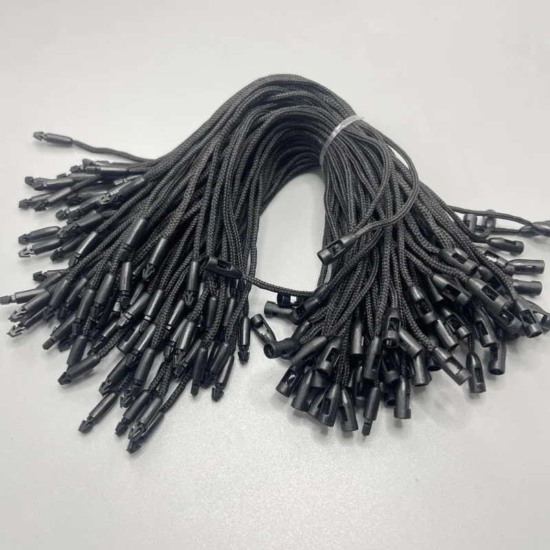 Manufacturer Black Polyester Seal Rope Bullet Tag Lanyard Garment Cotton Rope With Plastic Clip 1000 pcs can be used
