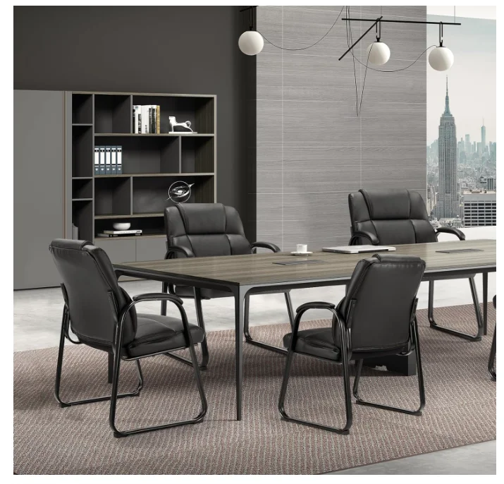 Office Chair 400lbs Leather Reception Chair with Bonded Padded Armrest Wide Seat Sled Base Office Chair-Black