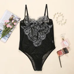 Hot sale women wholesale embroidered underwear lace stitching one-piece backless bodysuit lingerie
