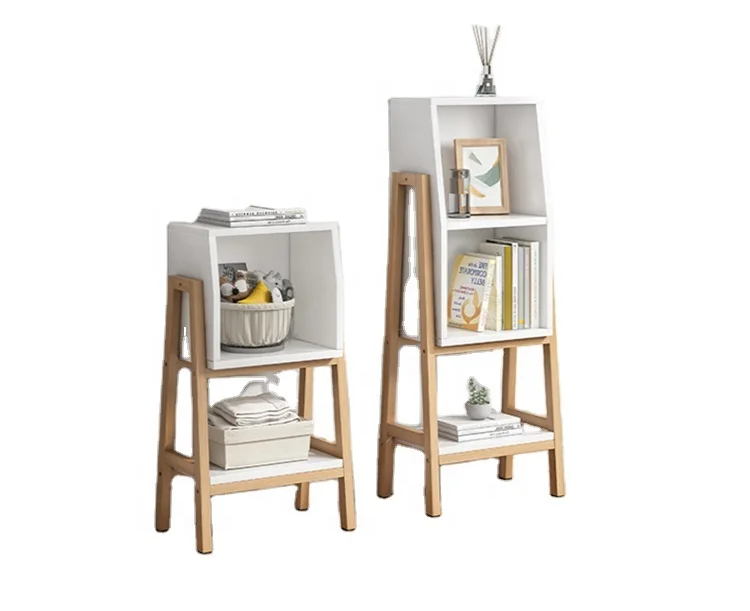 Nordic bedside shelf floor-to-ceiling bookshelf storage cabinet living room bedroom solid wood side cabinet simple