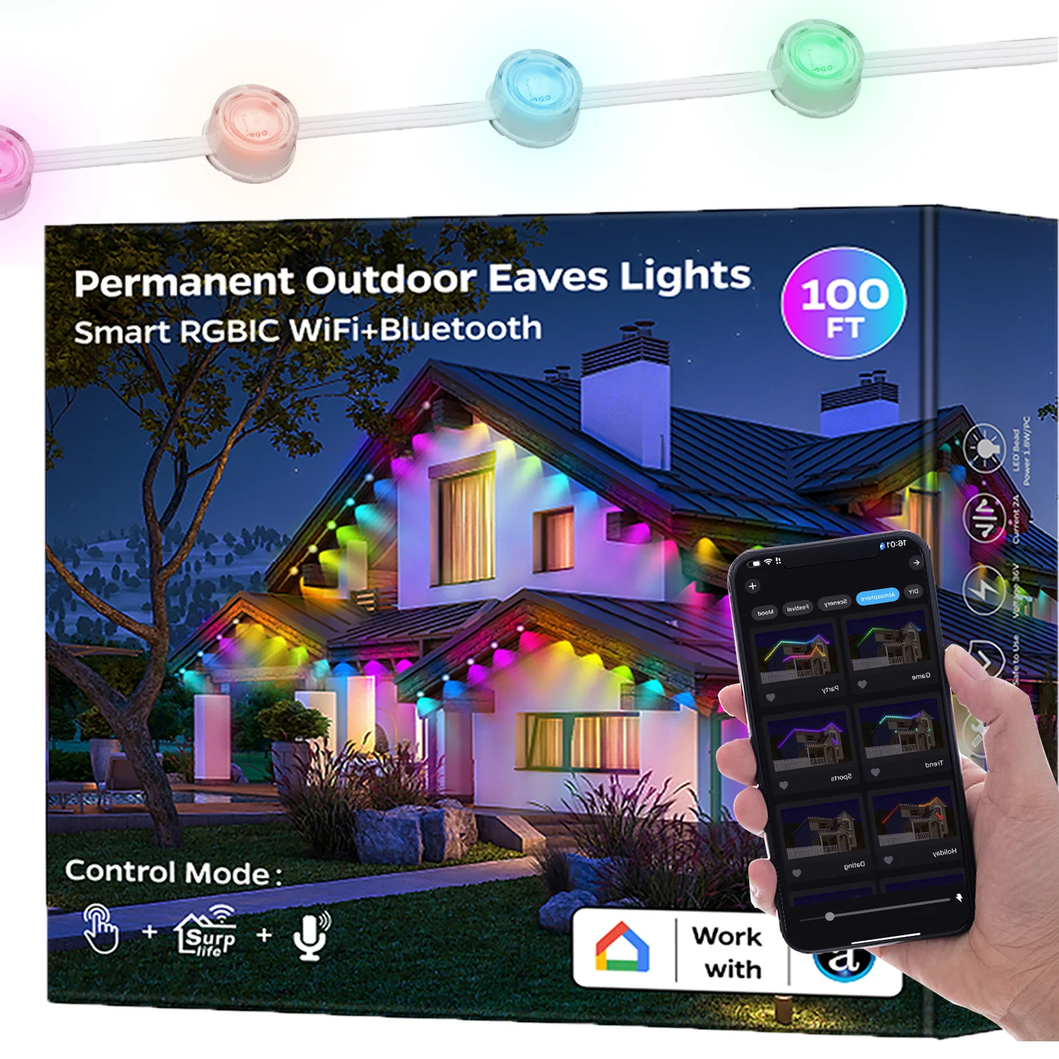 Permanente Kerstverlichting Ip67 Smart Wifi Controller Exterieur Led Lights Pixel Permanente Outdoor Led Point Light
