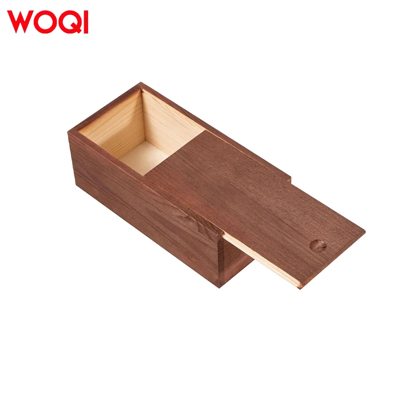 WOQI Hot Sale Unfinished Sliding Lid Wooden Tea Box Wine Packaging wedding gift for Home Decor Festivals