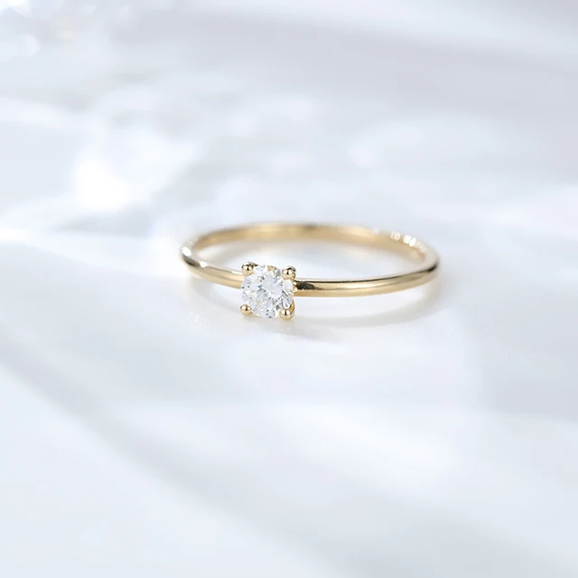 Moissanite engagement ring Solid 14K Rose gold engagement ring simple Solitaire wedding ring Anniversary gift for women