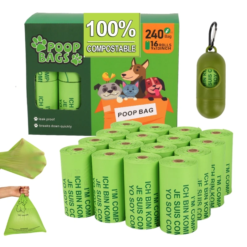 OEM Custom Printed Poop ags Eco Friendly Cornstarch Compostable Hight Quality Biodegradable Dog Poop Bag
