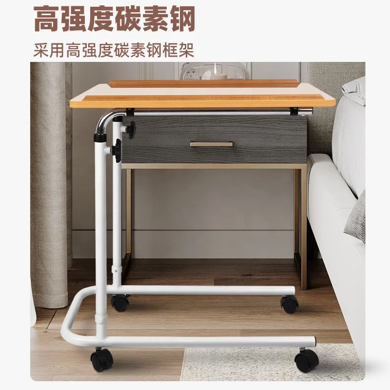 LQX070011 HEPO hospital Iron adjustable bed side table medical French country side table Non Tilt Top Overbed bed Table side
