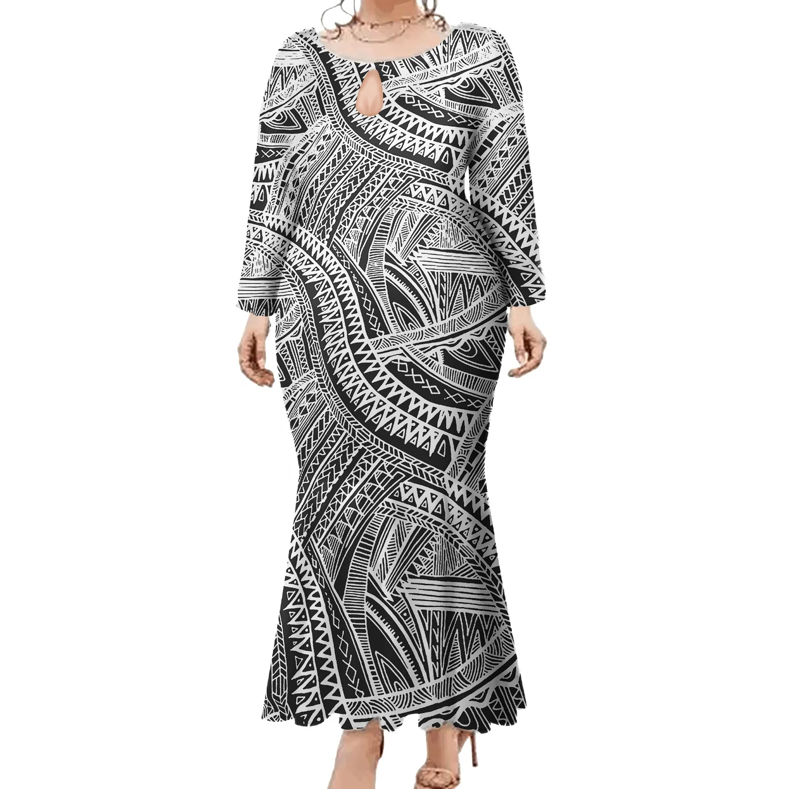 Wholesale Customize Pacific Island Art Trumpet Mermaid Dress Polynesian Prom Fishtail Dress Women Clothing Plus Size Dress