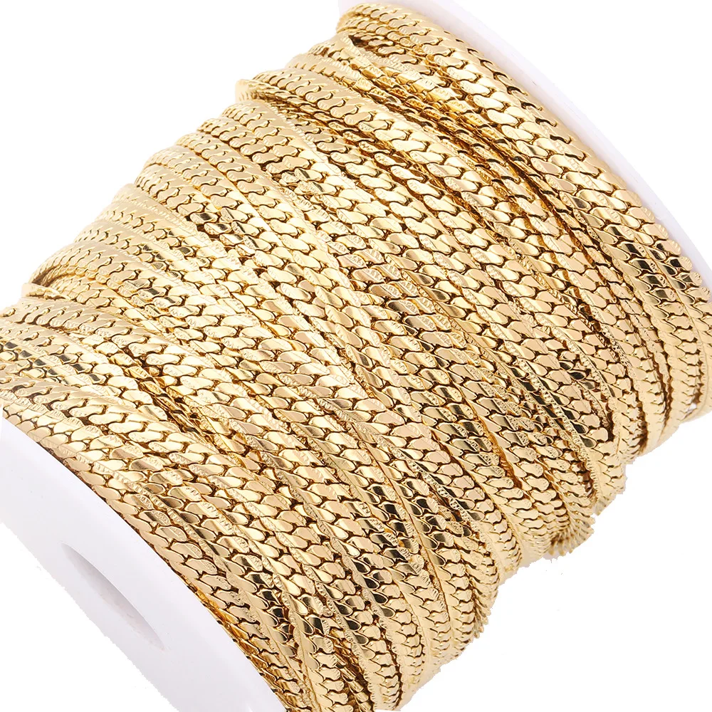 2024 most popular jewelry chain 18k Gold Stainless Steel nk Encrypted embossed chain Flat Cuban link chain