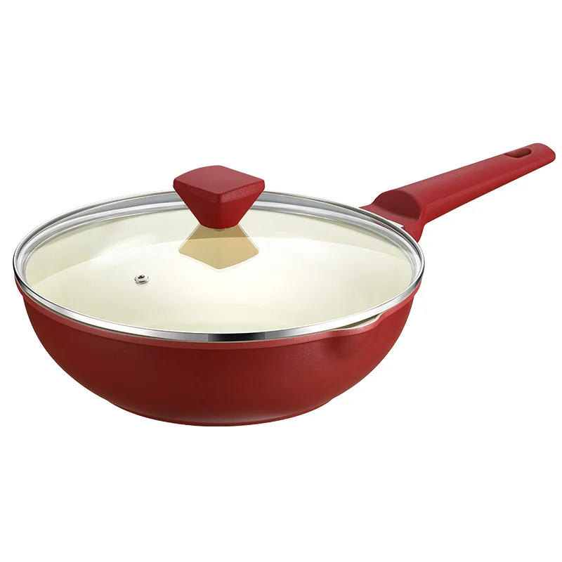 Premium Ceramic Non-Stick Wok Fluorine-Free Coated for Household Gas Induction Cooker Flat Bottom Frying Pan Wok