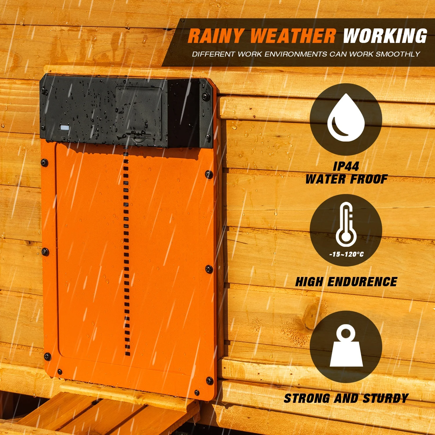 USA IN Stock Automatic Chicken Coop Door Full Metal Doors Light Sensing Chicken Coop Door Timer Control Multi-Modes Orange