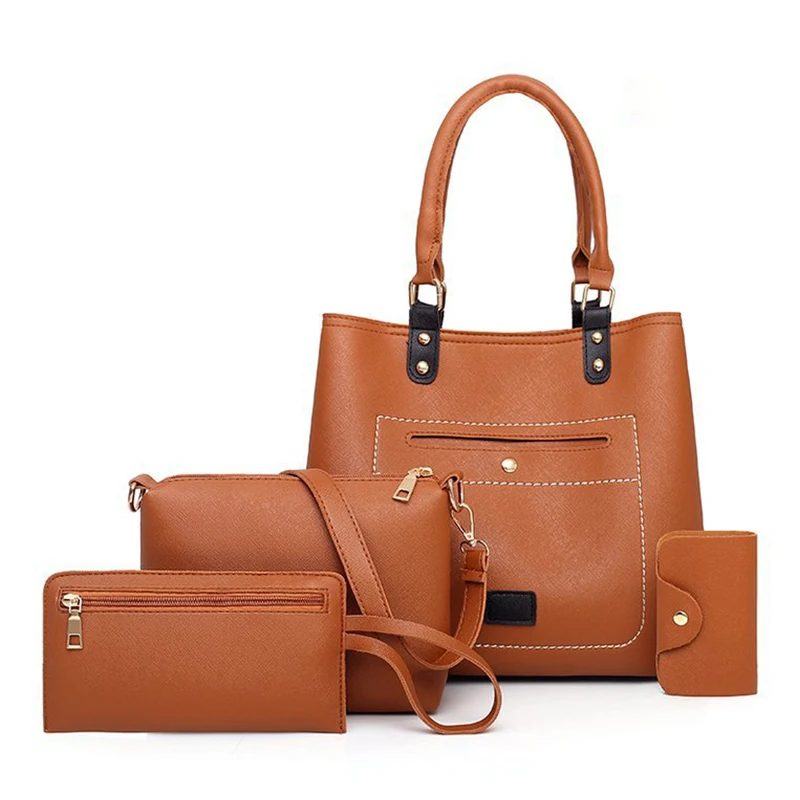 Wholesale ladies hand purse shoulder bags 4 in 1 set fashion women pu leather crossbody handbags