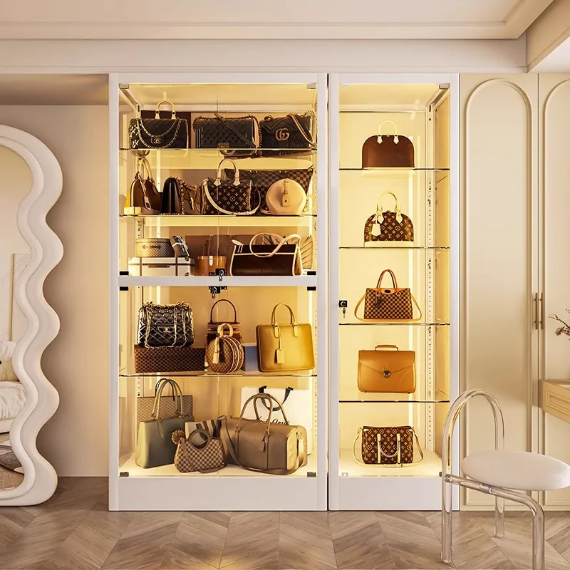 Glass display cabinet living room white transparent display case luxury storage cabinet