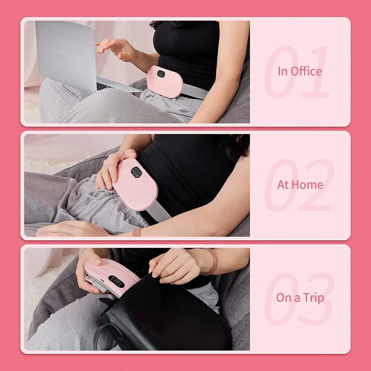 Women Electric infrared Belly Period Cramp Massager Portable Smart Warm Palace Belt Cordless Menstrual Heating Pad Belt