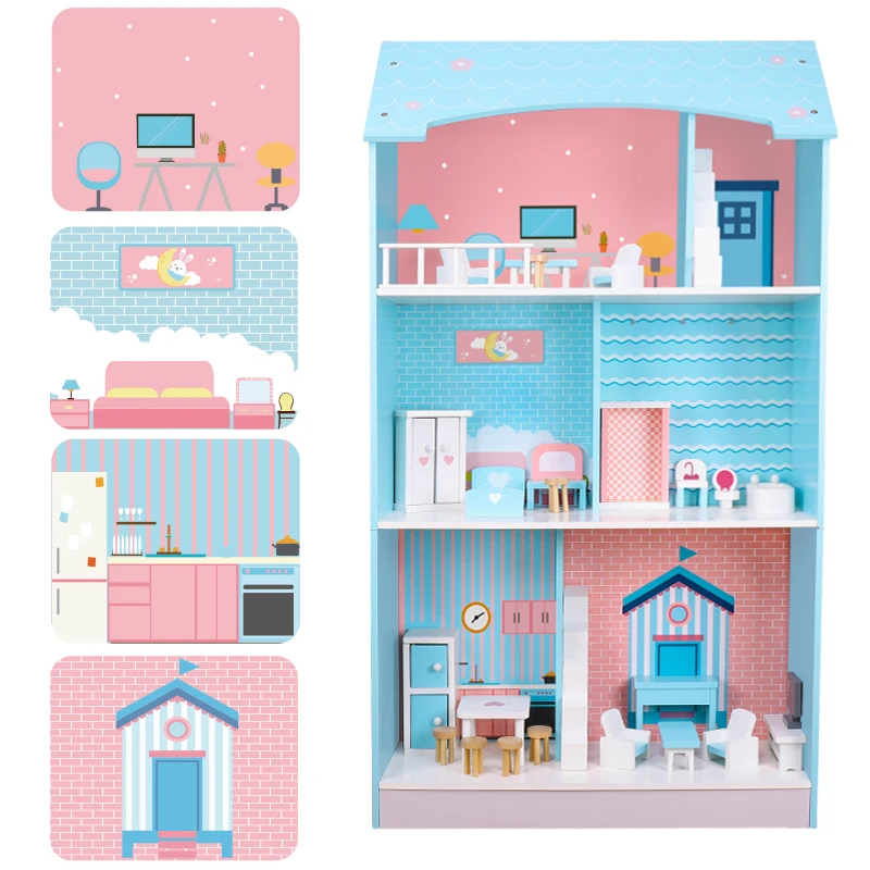 New shape simulation  2 in 1 wooden doll house kitchen toys for kids pretend play wood cooking toys kitchen set for kids