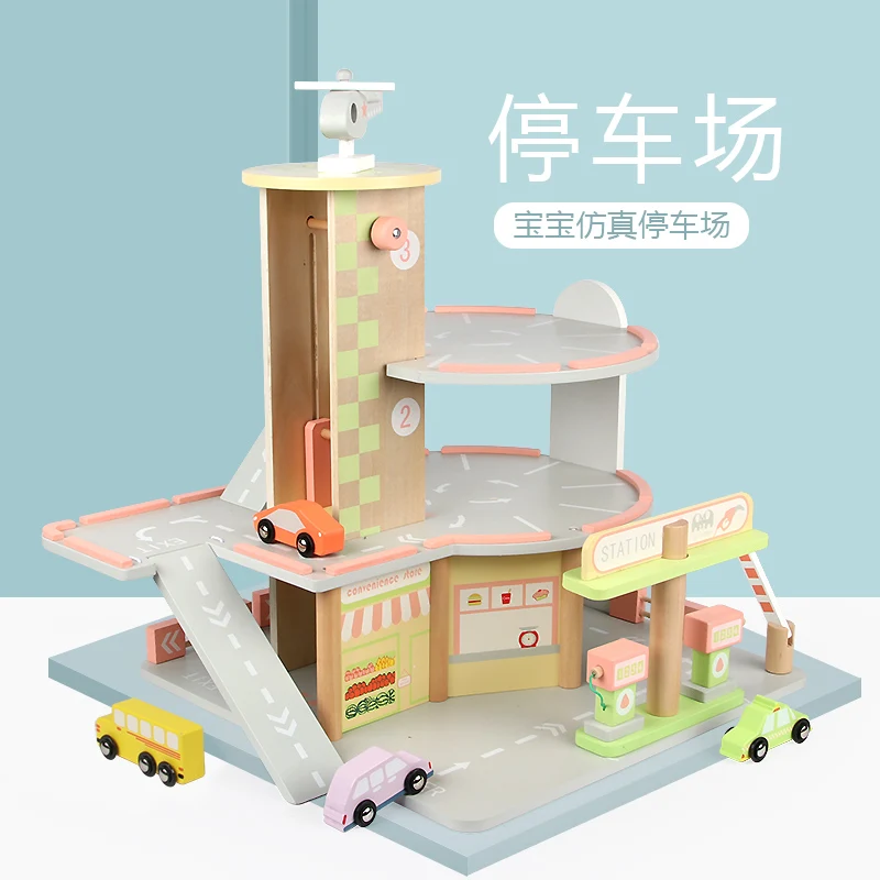 New Shape Hot Sale Kids Play Hut Parking Garage Wooden Parking Lot Toy