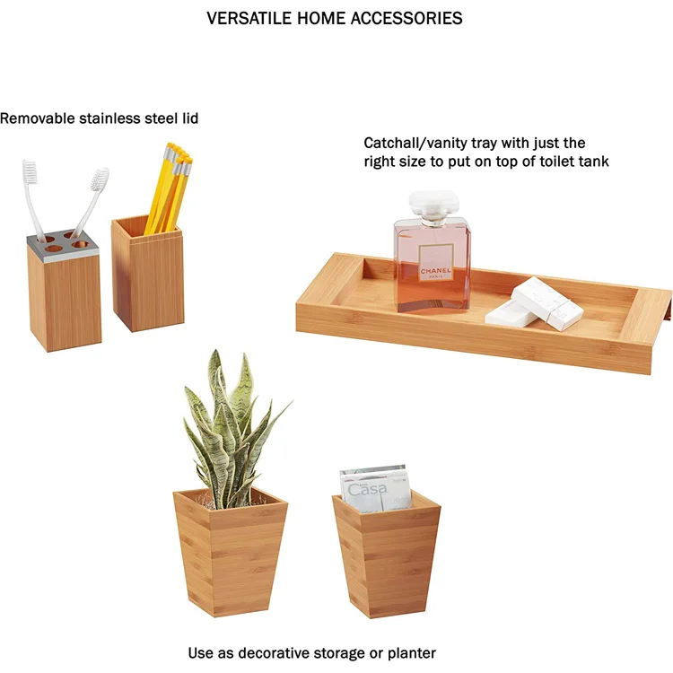 Wholesale Bamboo Bathroom Accessories Bathroom Mat 5-piece Bamboo Bathroom Accessories Set