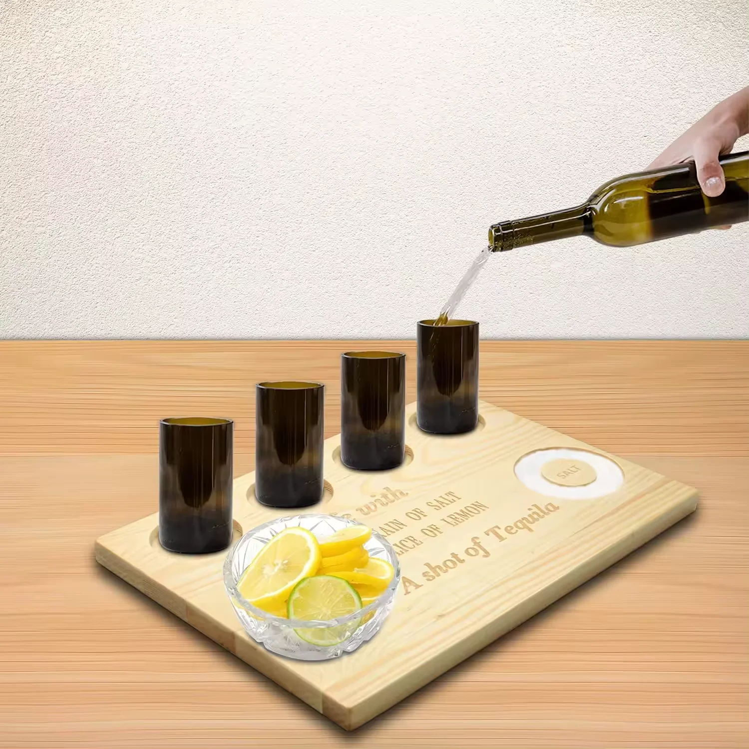 Personalized Engraved Shot Glass Holder Tray Bar Serving Party Wine Holder Wooden Flight Board for Tequila Beer