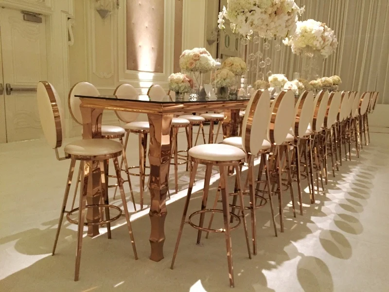 Hot sales stainless steel tempered glass top high bar table party event and rental