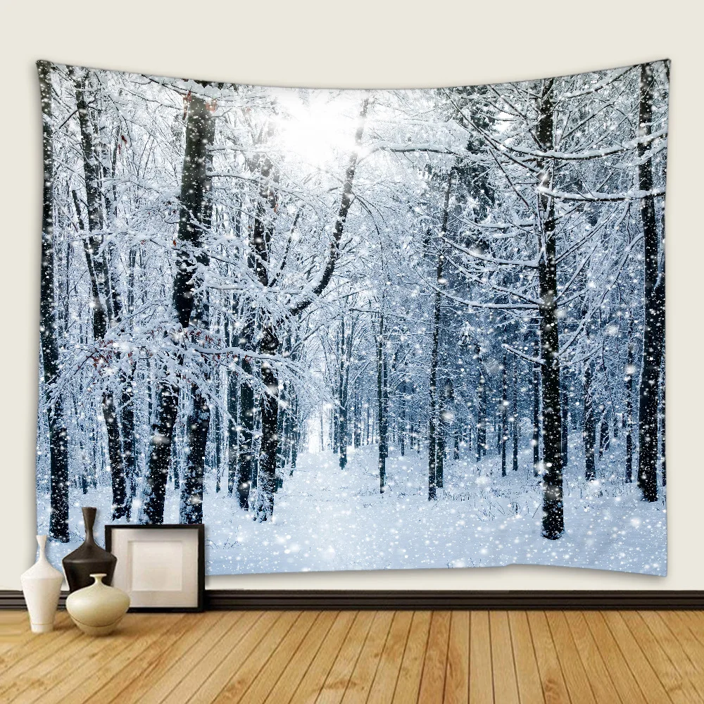 LEMON 7x5FT Soft Fabric Winter Photography Backdrop Glitter Snowy Forest Holiday Party Decor Banner Portrait Studio Booth