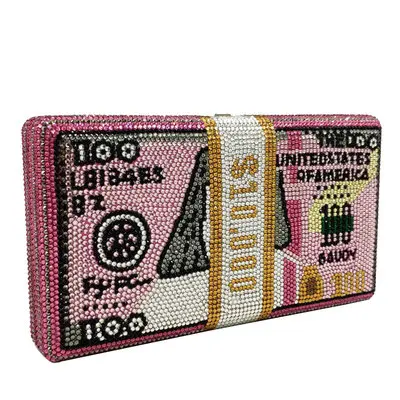 Wholesale rhinestone USD Dollar bling design party lady box hand bags evening women handbags clutch purses money bag purse
