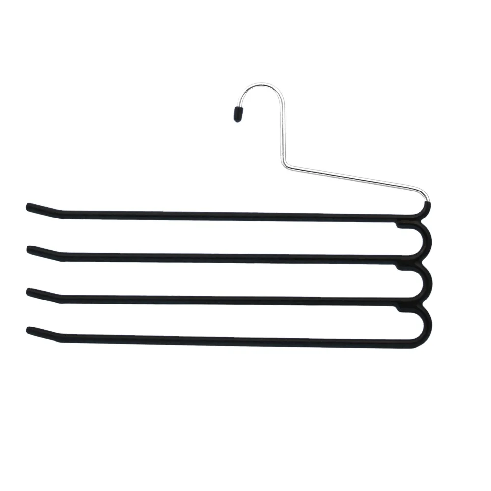 Nonslip Coating Closet Storage Multi Pants Hangers Space Saving Rack Clothes Closet Stainless Steel Hangers with Black Vinyl