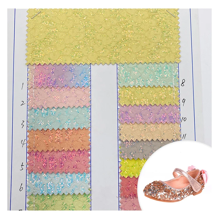 Manufacturing Chunky Multicolor PU Faux Synthetic Glitter Synthetic Leather For Kids Shoes