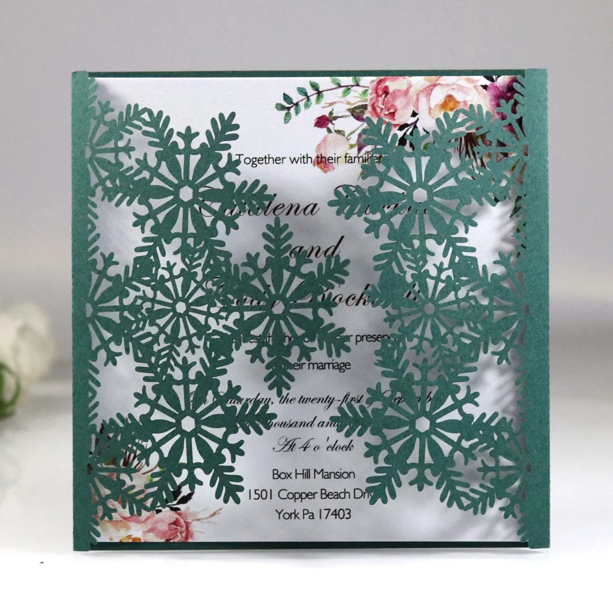 Co-orange Green Paper Hollow Out Expanding Snowflake Creative Wedding Party Card Invitation With Envelope
