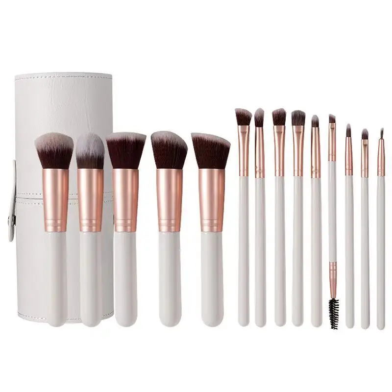 2024 OEM Professional Free Samples Promotional  White Pink  Beauty 14Pcs Eye  Shadow Kabuki Flat Cosmetic Makeup Brushes Set