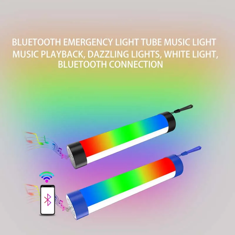 LED camping light Tube Inflatable Camping Lantern with RGB Disco Light Carabiner Loop and Magnetic and music speaker