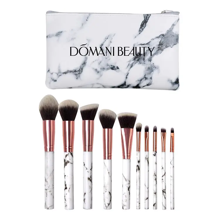 Oem Odm 2021 Wholesale 10pcs Marble Pink Luxury Vegan Professional Custom Private Label Makeupbrush Makeup Brushes Set With Bag