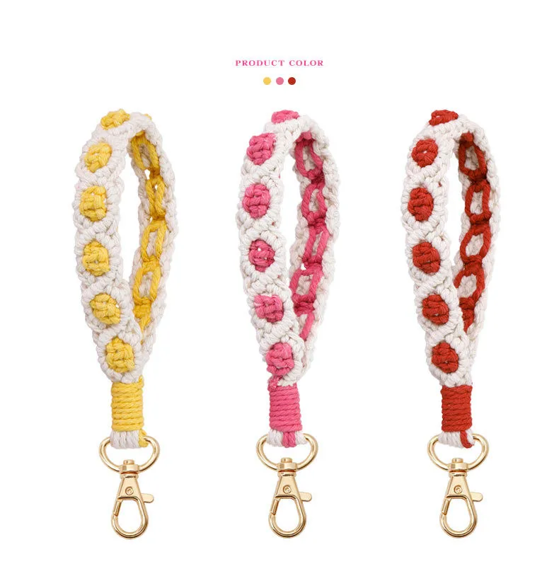 Handwoven Crochet Rose Bag Pendant Boho Wristband Lanyard Keychain Mother Girl Gift Handwoven keychain