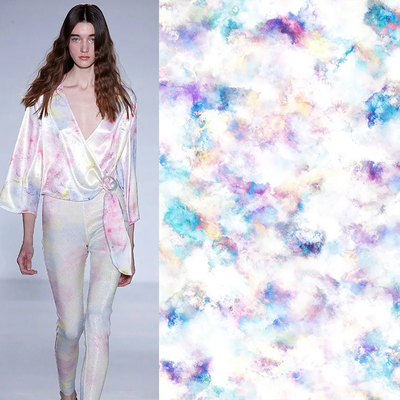 Заводская оптовая продажа OEM RTS заказчик цветок мрамор Леопард цифровая печать шелк стрейч атласная ткань в наличии печатная ткань шелк