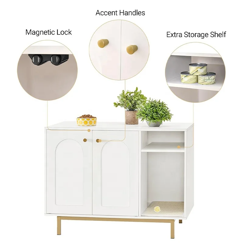 Multi-functional Furniture  Hidden Cat Litter Box Cabinet White Cat Washroom