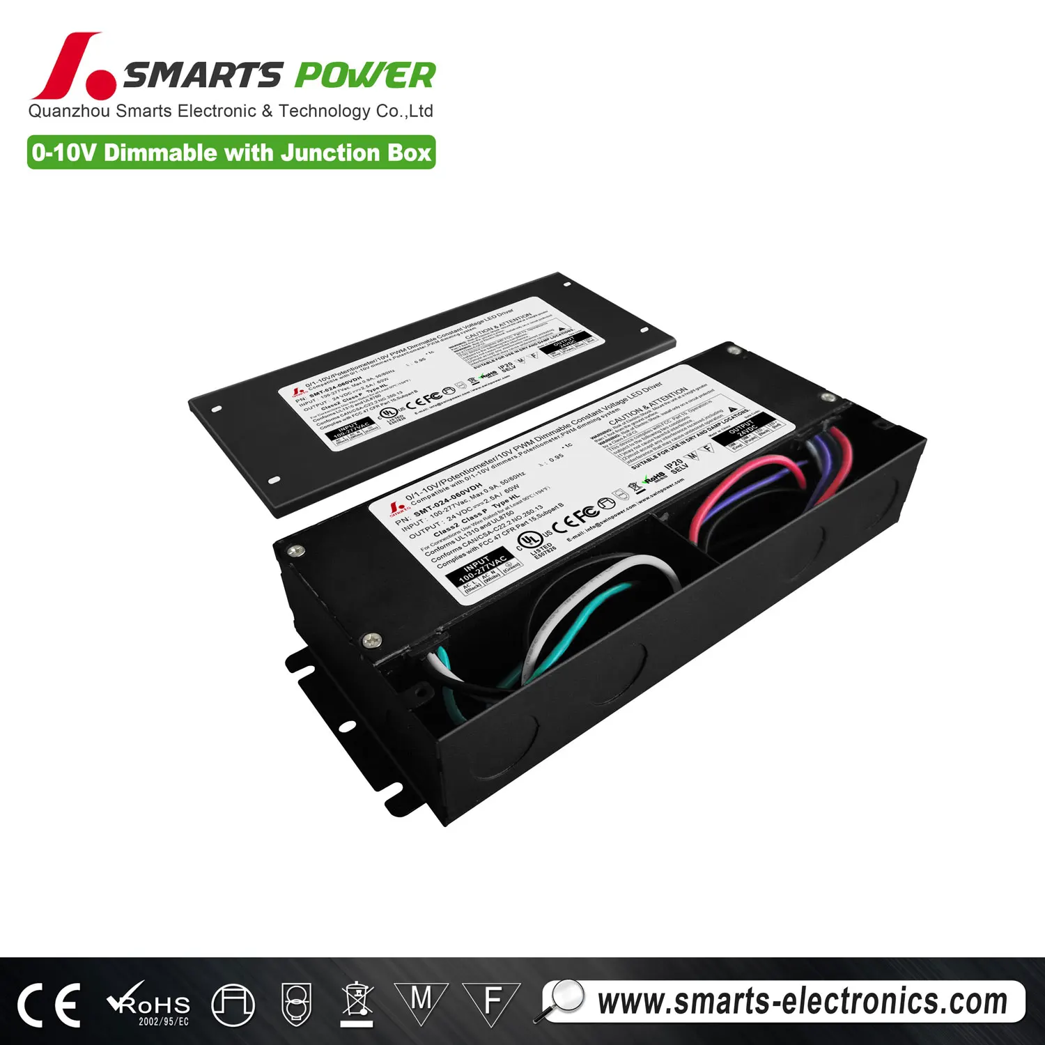 0-10v led transformer 60w 12V 24V constant voltage ac dc LED power supply with junction box