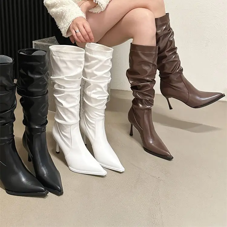 Busy Girl White Patent Leather Zip Stiletto High Heels Shoes Ladies Over The Knee Boots For Women Thigh High Boots