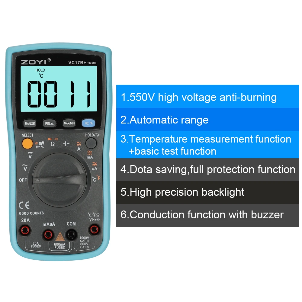 VC17B+ Digital Multimeter 6000 Counts Multimetro Multitester Digital Profesional Transistor Capacitor Tester
