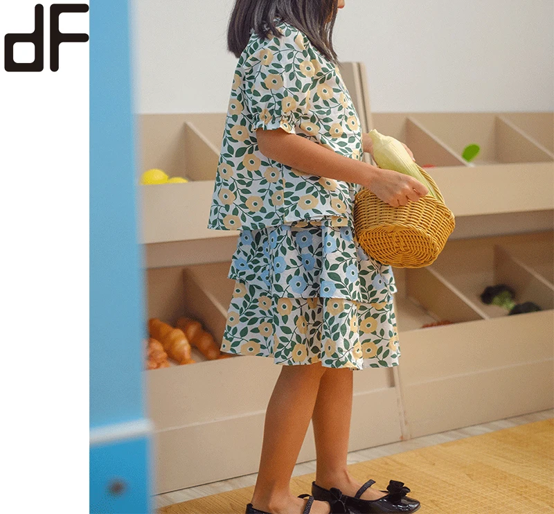 Day Look OEM Factory Muslim Kids Clothing Set Milla Tiered Cute Girls Fancy Skirts Chiffon Hot Girls Floral Printed Mini Skirt