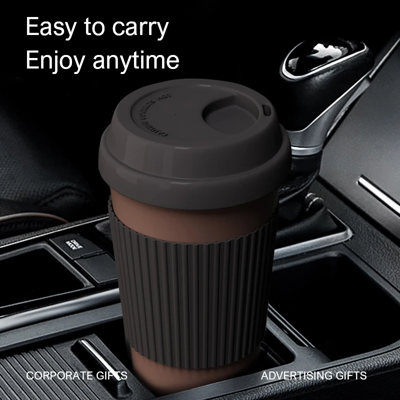 New coffee grounds Mug cup  350ml  Eco green biodegradable reusable Cup With spill proof Silicone Lid