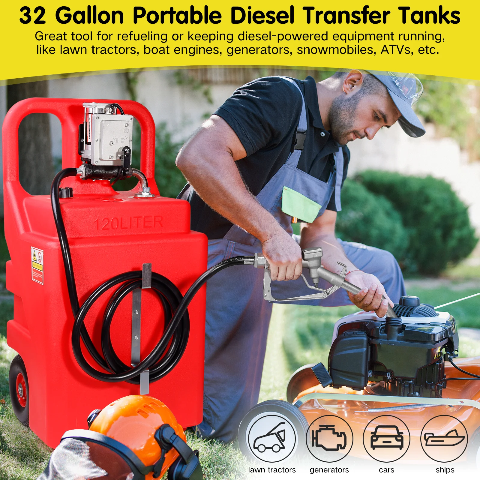 32 Gallon Fuel Caddy Tank With Pump Portable Gasoline Fuel Tank with 12V Electric Fuel Transfer Pump for Gasoline Diesel Oil