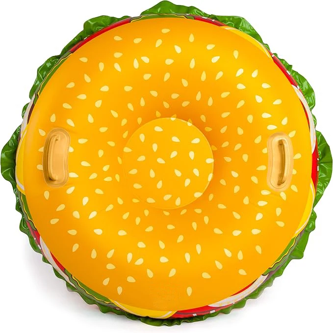 Heavy Duty PVC Custom Logo Inflatable Hamburger Snow Tube for Kids and Adults