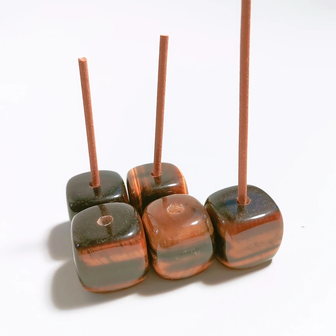 Wholesale Natural Stone Yellow Tiger Eye Carving Gem Incense Stick Holder Cube