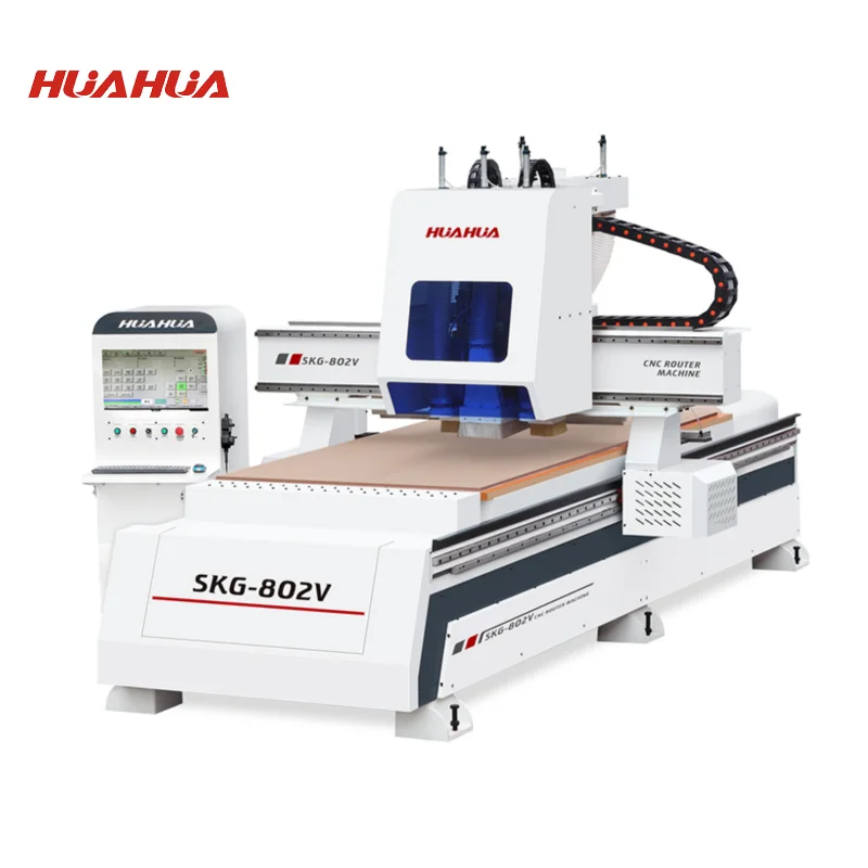 HUAHUA SKG-802V Easy control CNC woodworking machinery router two spindles with drilling box and vacuum pump