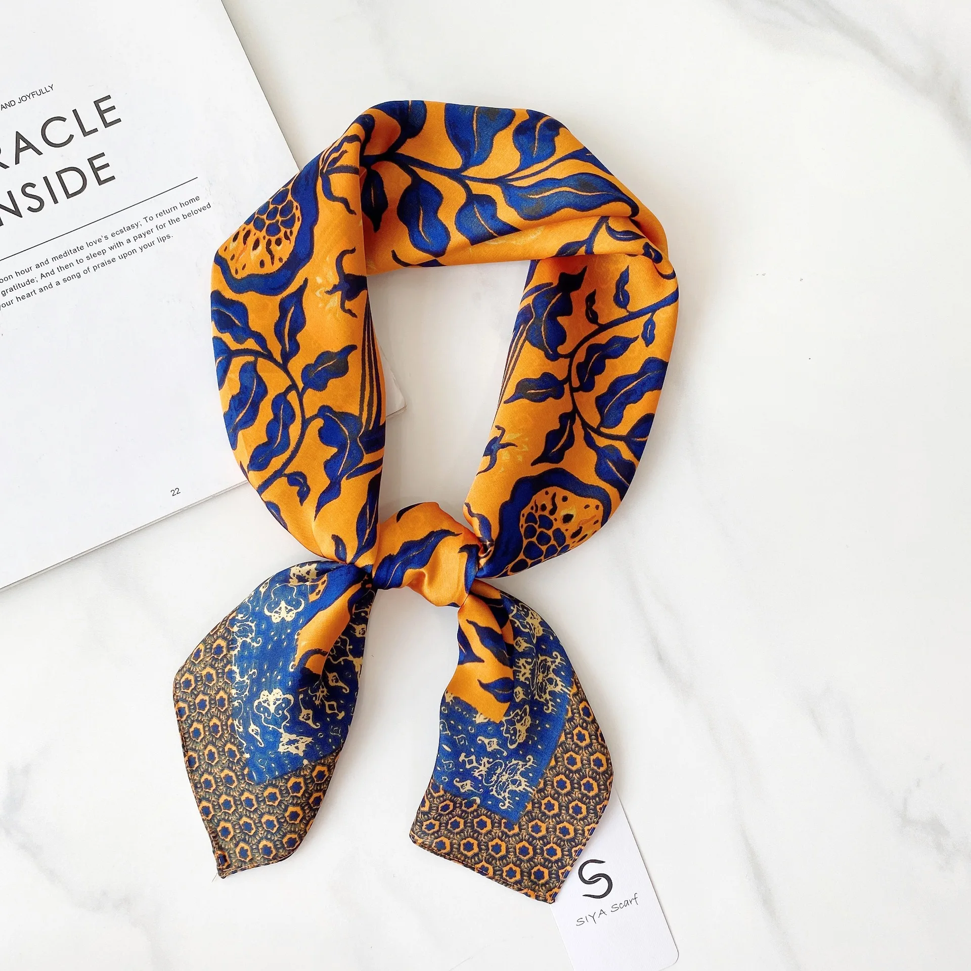 Женский квадратный шарф с цветочным принтом, модный профессиональный шарф из полиэстера, повязка на голову для весны и лета