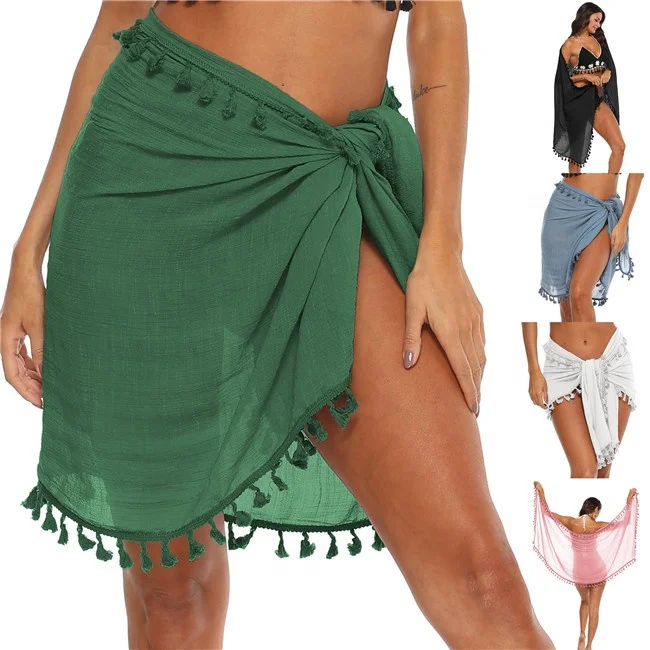 Оптовая продажа 2023 летние простые цвета модные дешевые пляжные парео с кисточкой