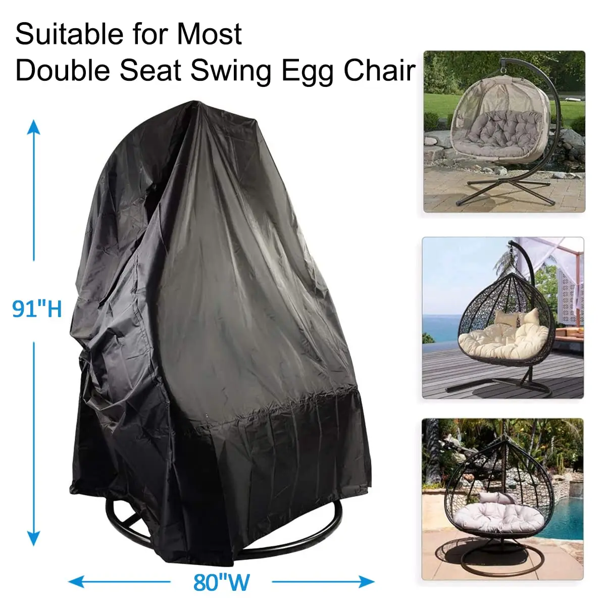 Factory Customized Black Wind-Proof Outdoor Wicker Swing Egg Chair Cover Patio Hanging Egg Chair Cover With Bottom Buckle