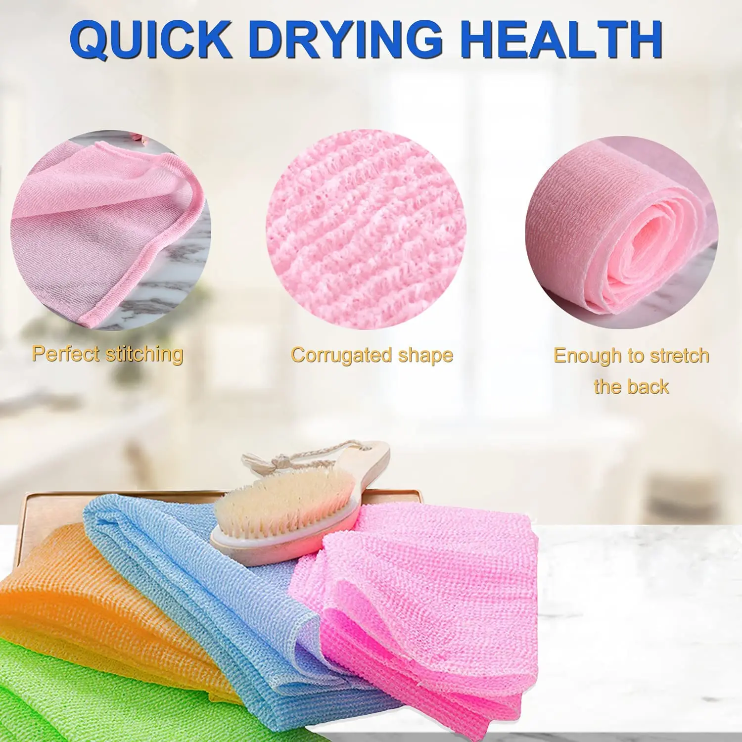 Luma Japanese Durable Back Scrubber Nylon Body Scrubber Towel Exfoliating Washcloth