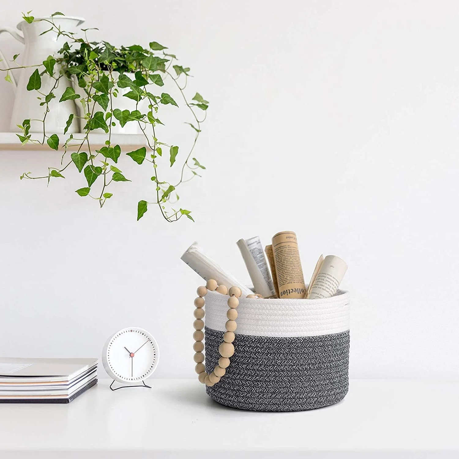 Homeplus 2024 Best sale large size woven space saving macrame cotton cord laundry bucket with handles For Laundry Kitchen